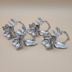 Vintage Arthur Court Set of 4 Napkin Rings Magnolia Flower With  Butterfly